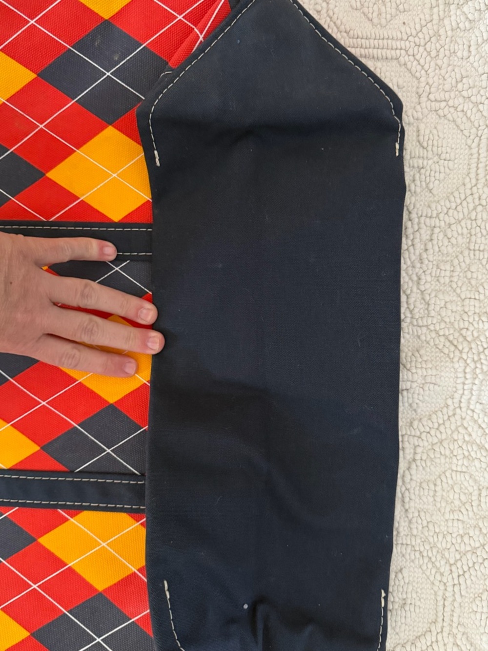 LL Bean Vintage Blue Red Yellow Argyle Large Boat and Tote 100% Cotton Canvas - Picture 8 of 9